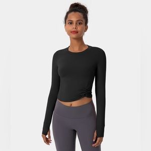 Halara Crew Neck Thumb Hole Ruched Crop Top
